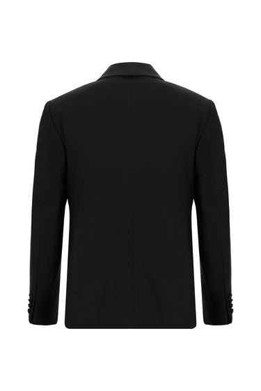 Siyah Slim Fit Dar Kesim Şal Yaka Yünlü Yelekli Smokin & Damatlık