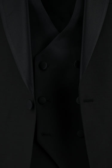 Siyah Slim Fit Dar Kesim Şal Yaka Yünlü Yelekli Smokin & Damatlık