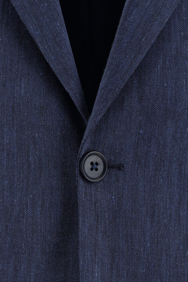 Orta Lacivert Slim Fit Dar Kesim Klasik Desenli Keten Karışımlı Takım Elbise