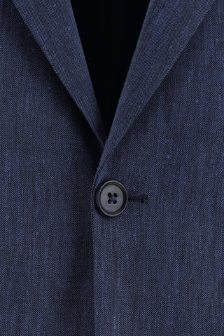 Orta Lacivert 7 Drop Slim Fit Dar Kesim Desenli Keten Karışımlı Takım Elbise