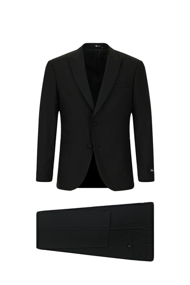 Siyah Slim Fit Dar Kesim Kırlangıç Yaka Smokin & Damatlık