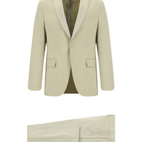 Orta Bej Slim Fit Dar Kesim Sivri Yaka Smokin & Damatlık