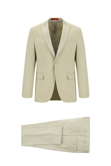 Orta Bej Super Slim Fit Ekstra Dar Kesim Sivri Yaka Smokin & Damatlık