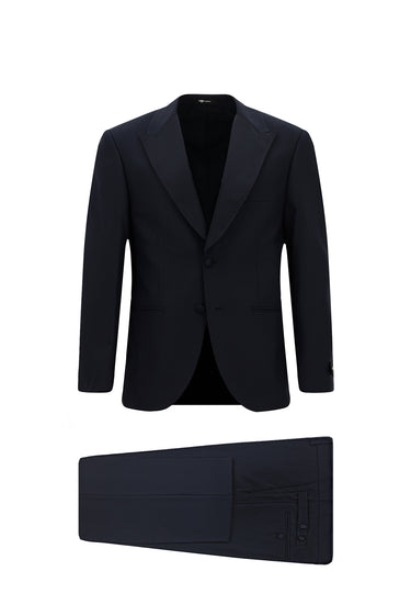 Koyu Lacivert Relaxed Fit Rahat Kesim Sivri Yaka Smokin & Damatlık