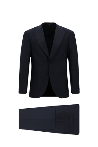 Koyu Lacivert 4 Drop Relaxed Fit Rahat Kesim Sivri Yaka Smokin & Damatlık