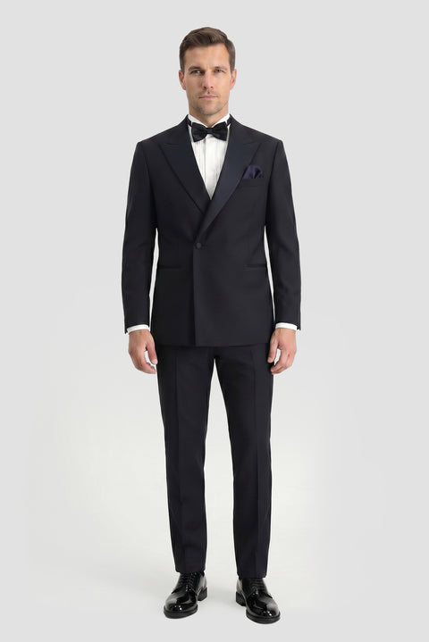 Dark Navy 6 Drop Verona Soft Oversize Fit Slightly Oversize Cut Pointed Collar Double-Breasted Tuxedo & Groom Suit