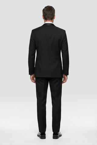 Siyah 7 Drop Slim Fit Dar Kesim Sivri Yaka Yelekli Smokin & Damatlık