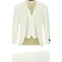 Krem Slim Fit Dar Kesim Sivri Yaka Yelekli Smokin & Damatlık