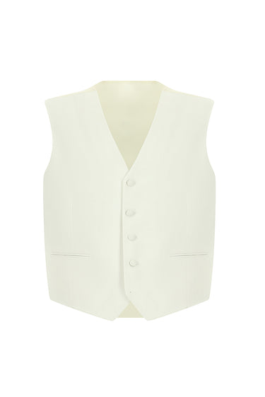 Krem Slim Fit Dar Kesim Sivri Yaka Yelekli Smokin & Damatlık