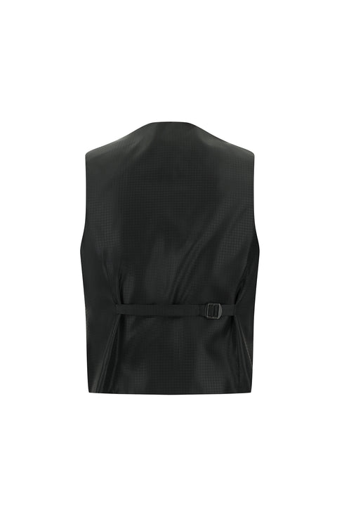 Siyah 7 Drop Slim Fit Dar Kesim Sivri Yaka Yelekli Yünlü Smokin & Damatlık