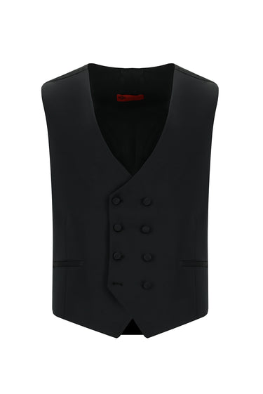 Siyah Regular Fit Yünlü Sivri Yaka Yelekli Smokin & Damatlık