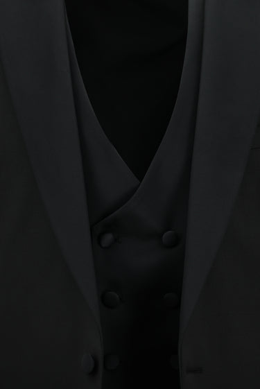 Siyah Regular Fit Yünlü Sivri Yaka Yelekli Smokin & Damatlık