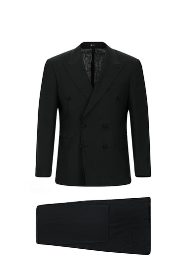 Siyah Oversize Ekstra Rahat Kalıp Sivri Yaka Kruvaze Keten Smokin & Damatlık