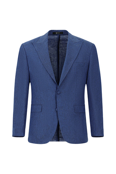 Orta Lacivert Regular Fit Sivri Yaka Keten Smokin & Damatlık