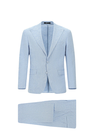 Açık Mavi Regular Fit Sivri Yaka Keten Smokin & Damatlık