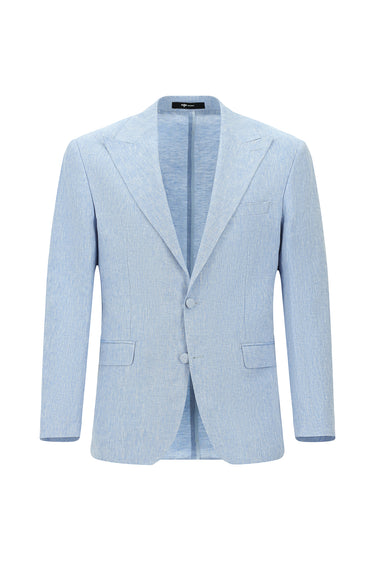 Açık Mavi Regular Fit Sivri Yaka Keten Smokin & Damatlık