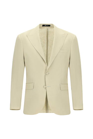 Açık Bej Regular Fit Sivri Yaka Keten Smokin & Damatlık