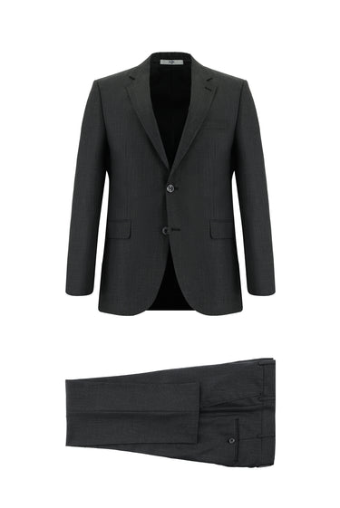 Koyu Antrasit Slim Fit Dar Kesim Klasik Desenli Takım Elbise