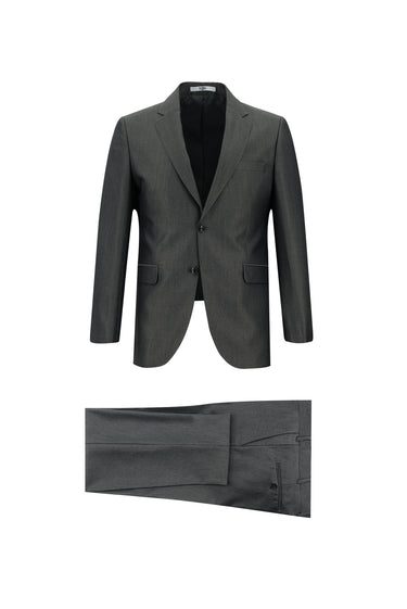 Orta Füme Slim Fit Dar Kesim Klasik Desenli Takım Elbise