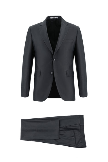 Koyu Antrasit Slim Fit Dar Kesim Klasik Desenli Takım Elbise