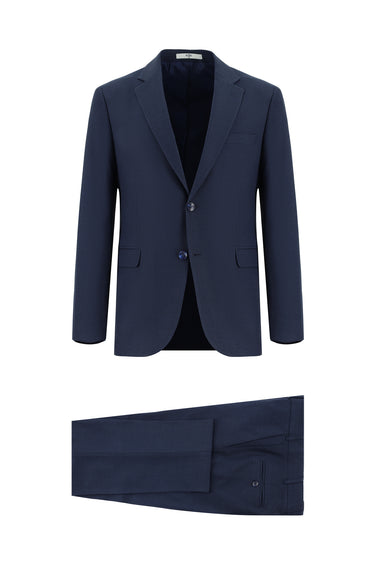 Orta Lacivert Slim Fit Dar Kesim Klasik Desenli Takım Elbise
