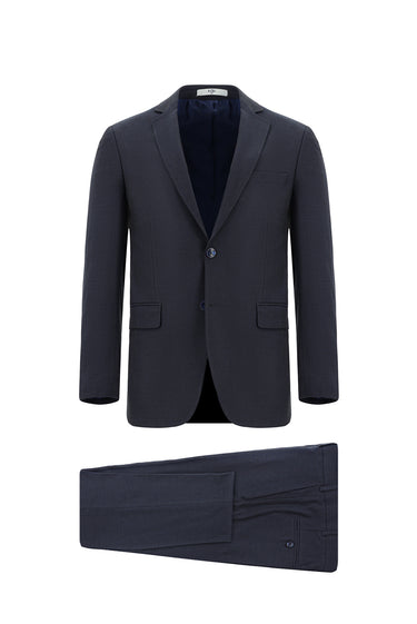 Koyu Lacivert Relaxed Fit Rahat Kesim Klasik Desenli Takım Elbise