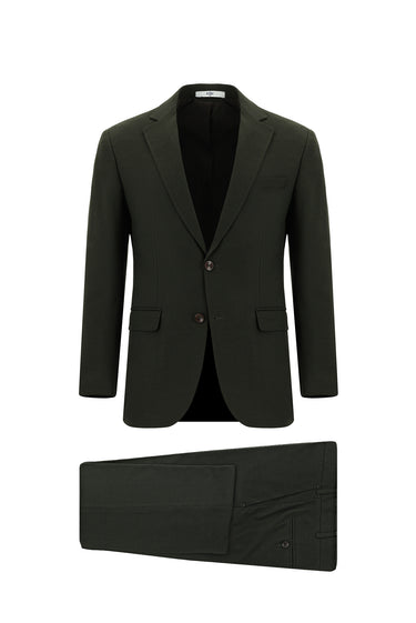 Koyu Haki Slim Fit Dar Kesim Klasik Desenli Takım Elbise