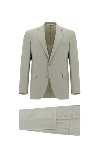 Yağ Yeşili-Olive Super Slim Fit Ekstra Dar Kesim Klasik Desenli Takım Elbise