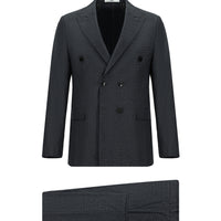 Koyu Füme Slim Fit Dar Kesim Desenli Kruvaze Takım Elbise