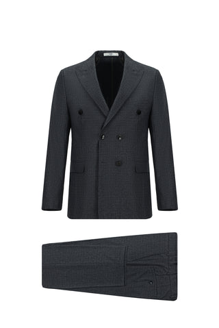 Koyu Füme 7 Drop Slim Fit Dar Kesim Desenli Kruvaze Takım Elbise