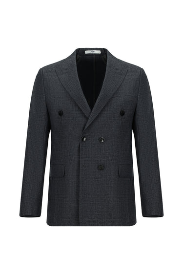 Koyu Füme Slim Fit Dar Kesim Desenli Kruvaze Takım Elbise