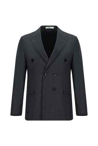 Koyu Füme 7 Drop Slim Fit Dar Kesim Desenli Kruvaze Takım Elbise