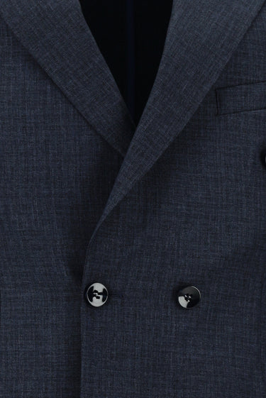 Koyu Lacivert Slim Fit Dar Kesim Desenli Kruvaze Takım Elbise