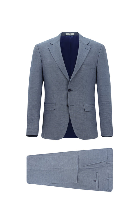 Koyu Mavi 4 Drop Relaxed Fit Rahat Kesim Desenli Takım Elbise