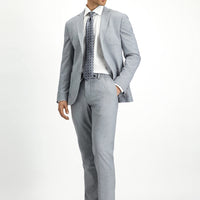 Açık Gri Super Slim Fit Ekstra Dar Kesim Desenli Beli Lastikli İpli Takım Elbise
