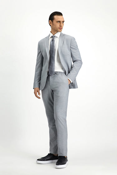 Açık Gri Super Slim Fit Ekstra Dar Kesim Desenli Beli Lastikli İpli Takım Elbise