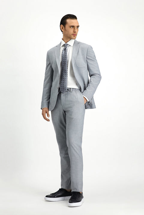 Light Grey 7 Drop Super Slim Fit Extra Narrow Cut Patterned Elastic Waist Drawstring Suit
