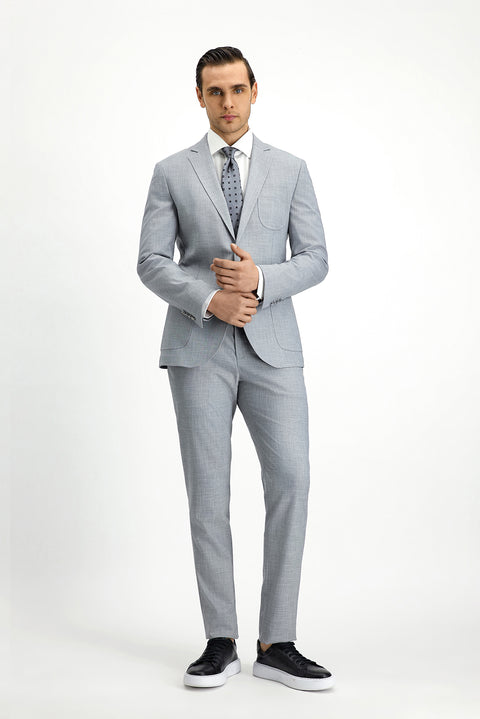Light Grey 7 Drop Super Slim Fit Extra Narrow Cut Patterned Elastic Waist Drawstring Suit