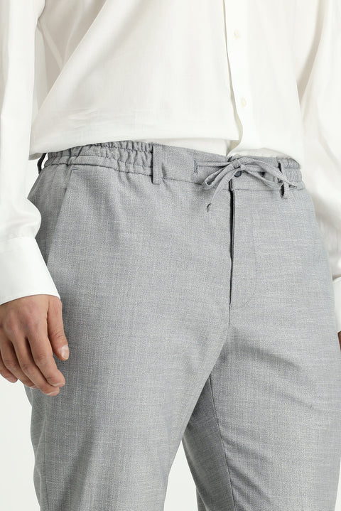 Light Grey 7 Drop Super Slim Fit Extra Narrow Cut Patterned Elastic Waist Drawstring Suit