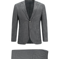 Koyu Lacivert Super Slim Fit Ekstra Dar Kesim Desenli Beli Lastikli İpli Takım Elbise