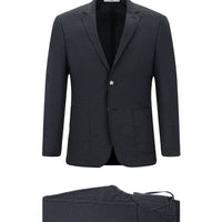 Koyu Lacivert Super Slim Fit Ekstra Dar Kesim Desenli Beli Lastikli İpli Spor Takım Elbise