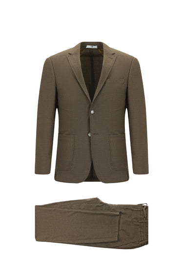 Orta Kahve Super Slim Fit Ekstra Dar Kesim Desenli Beli Lastikli İpli Spor Takım Elbise