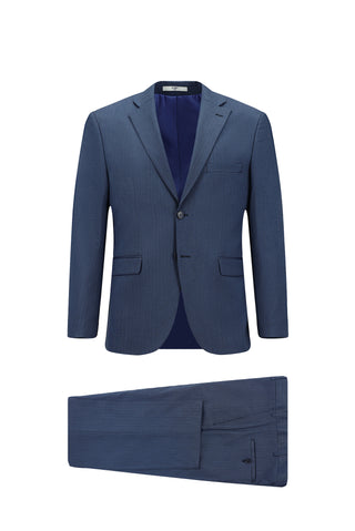 Koyu Lacivert 4 Drop Relaxed Fit Rahat Kesim Likralı Desenli Takım Elbise