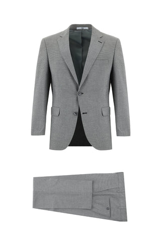 Orta Gri 7 Drop Slim Fit Dar Kesim Desenli Takım Elbise