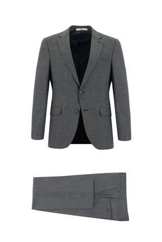 Koyu Antrasit 7 Drop Slim Fit Dar Kesim Desenli Takım Elbise