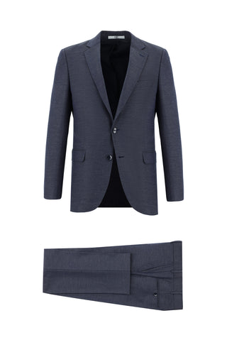 Orta Lacivert 7 Drop Slim Fit Dar Kesim Desenli Takım Elbise