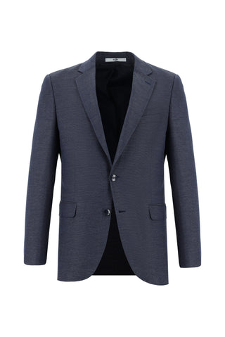 Orta Lacivert 7 Drop Slim Fit Dar Kesim Desenli Takım Elbise