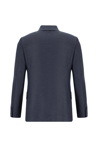 Orta Lacivert 7 Drop Slim Fit Dar Kesim Desenli Takım Elbise