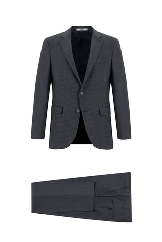 Koyu Antrasit 7 Drop Slim Fit Dar Kesim Desenli Takım Elbise