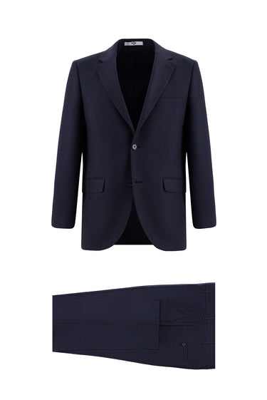 Koyu Lacivert Relaxed Fit Rahat Kesim Klasik Desenli Takım Elbise